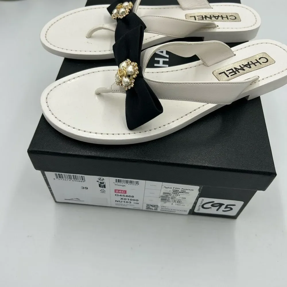 Women’s Chanel bow thong leather sandal size 39 made in Italy - Picture 5 of 11